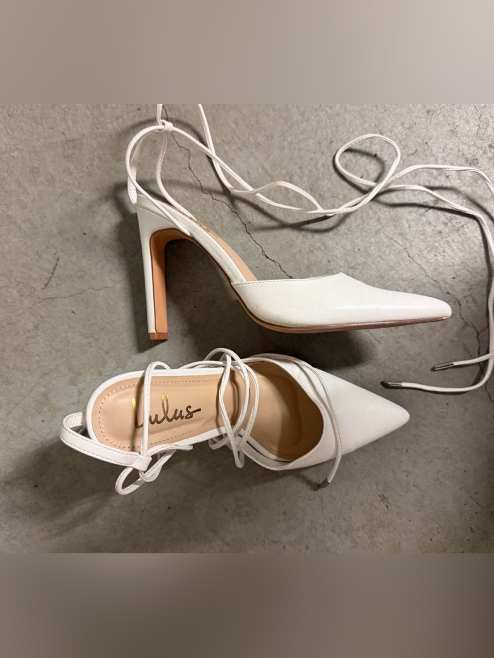 Lulu's White Lace-Up Pointed Toe High Heels